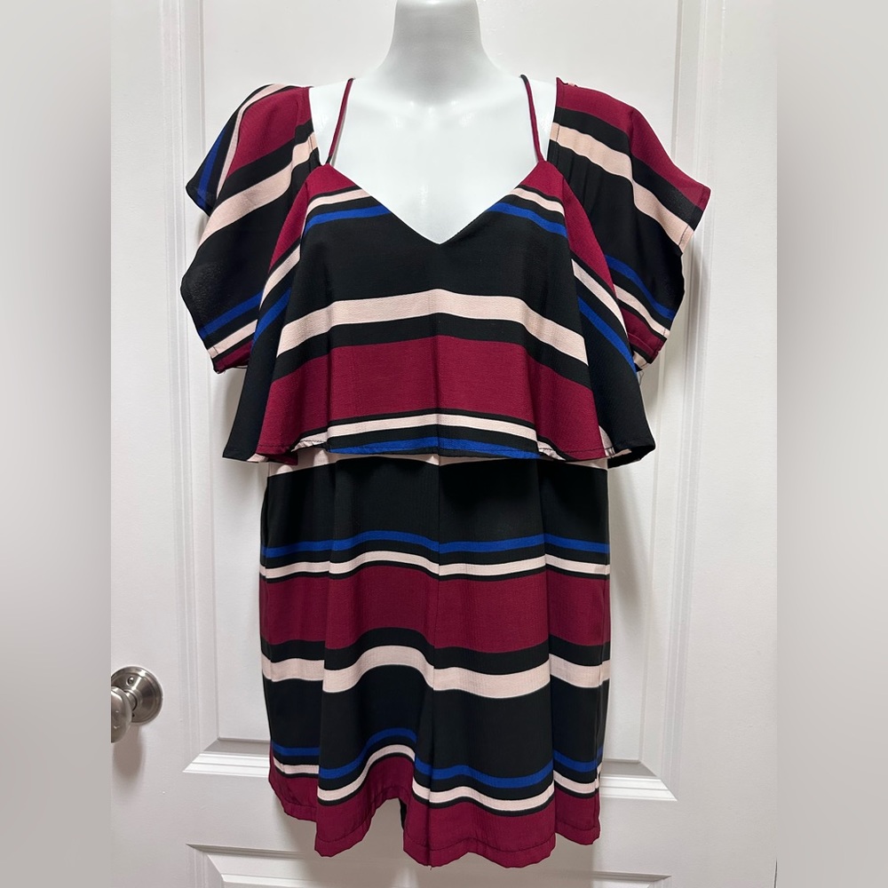 Striped ruffle top with strap romper